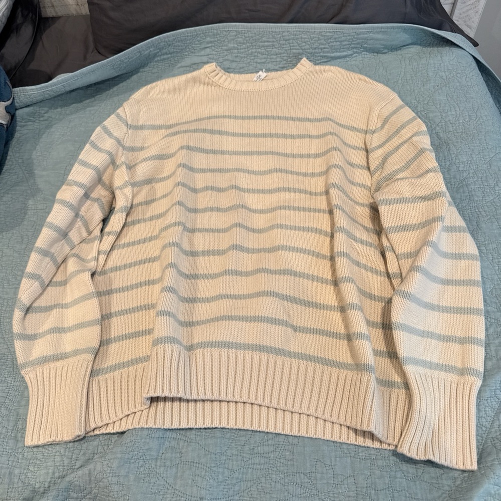 Brandy Melville Beige and Light Blue Striped Sweater